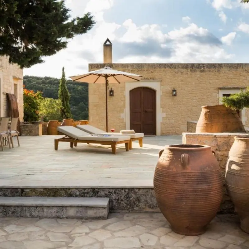 best hotels in Crete, Kapsaliana Village Hotel stone courtyard