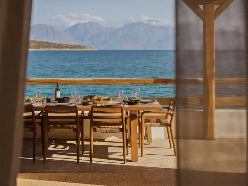 Minos Beach Art Hotel seaside dining terrace