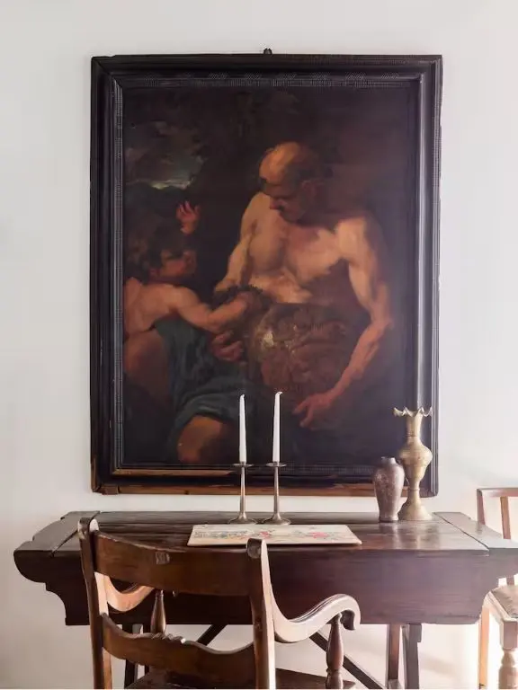 Book & Art-Filled Apartment, Table with Artwork, Rome 