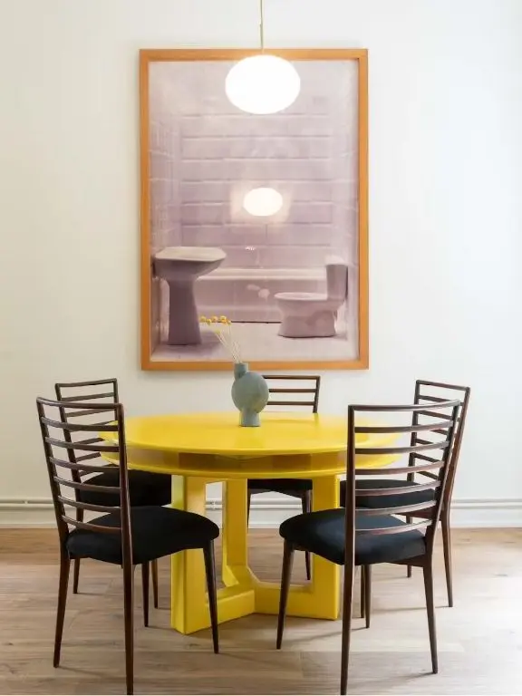 Ecru Elegance, Yellow Table And Artwork, Athens 