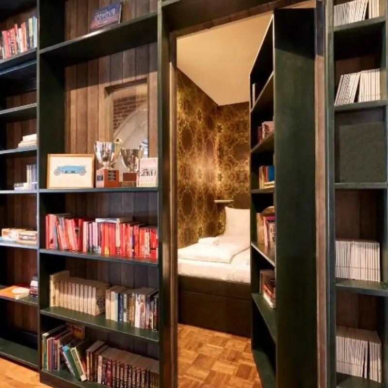 Hotel Not Hotel, Bookshelf Door that opens to bedroom