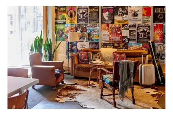 Q Factory Hotel Lobby details and suitcase