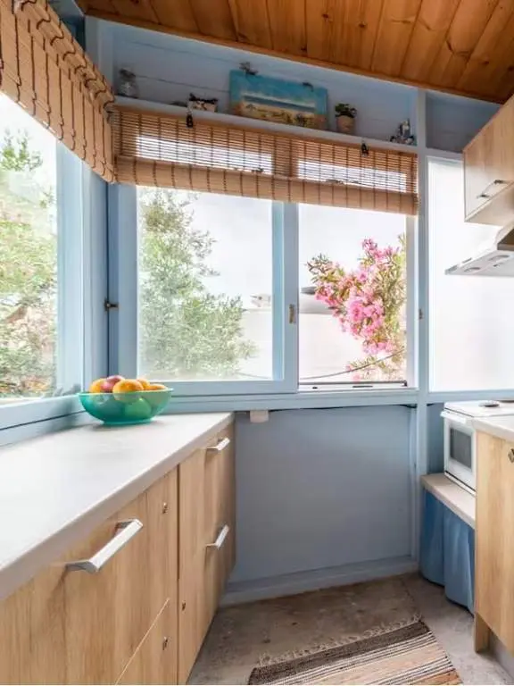 Best Airbnbs in Crete Treis Ekklisies Seaview House kitchen with sea view