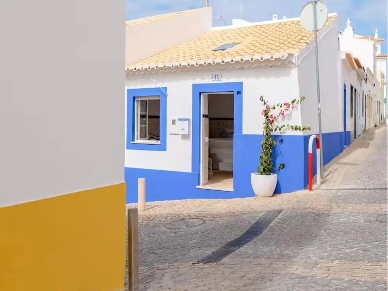 Exterior Shot with White and Blue Walls 