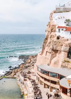 Clifftop restaurant terraces overlooking the Atlantic and rocky shoreline