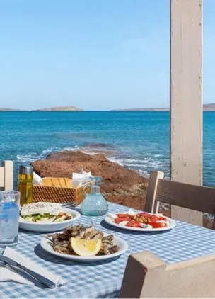 Hiona Seafood Restaurant table with fresh seafood by the water
