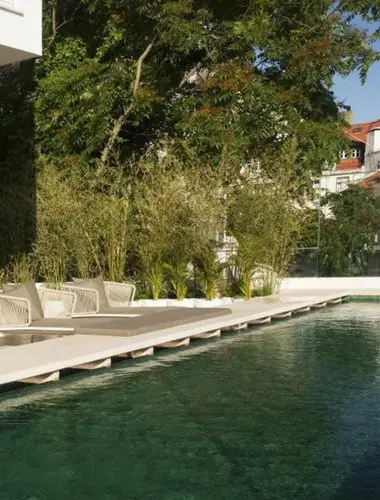 Rooftop pool at Memmo Príncipe Real Lisbon facing west over the city