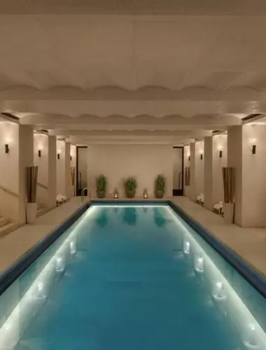Akasha spa pool at Hotel Cafe Royal London, Carrara marble interior by David Chipperfield