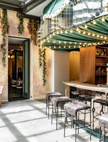 Courtyard bar and lounge at Vincci Soho hotel in Barrio de las Letras Madrid