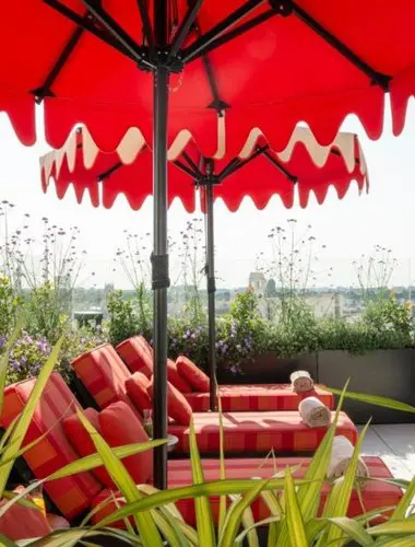 Rooftop terrace with city views at Hotel Montera Madrid on Gran Vía