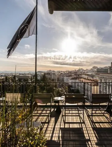 Rooftop terrace with city views at The Modernist, a design-led hotel in Kolonaki Athens