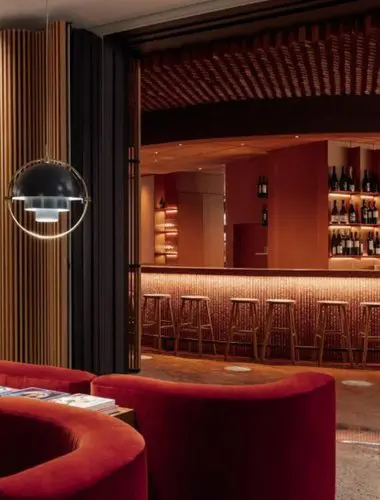 Design-led lounge and cocktail bar at Perianth Hotel in central Athens