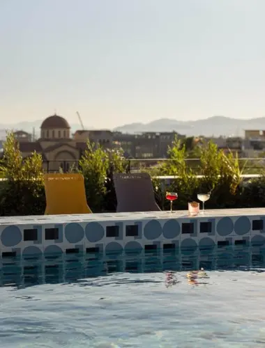 Rooftop pool with city views at Okupa, one of the most creative hotels with pools in Athens