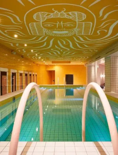 Indoor swimming pool at Mama Shelter Roma, a playful design hotel in Rome’s Prati district