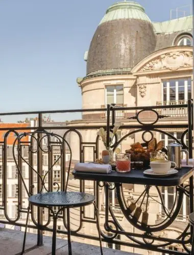 Balcony breakfast at Hotel Montalembert in Saint-Germain-des-Prés