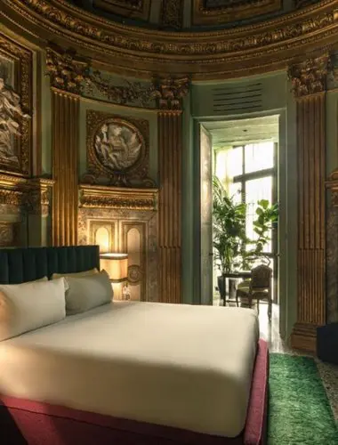 Ornate suite with original decorative details inside Palazzo Shedir